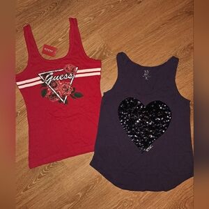 Guess Roses Logo Tank Top NWT + NY & CO Sequins Tank Top Y2k Medium